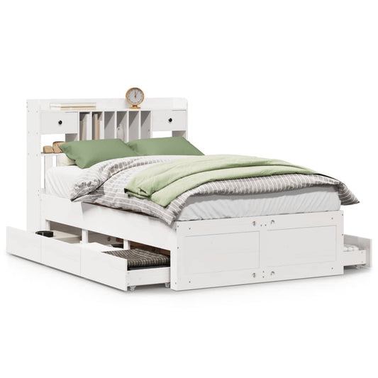 Bookcase Bed without Mattress White 135x190 cm Double Solid Wood Pine Bookcase Bed without Mattress White 135x190 cm Double Solid Wood Pine