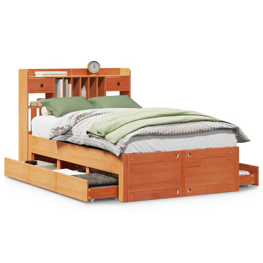 Bookcase Bed without Mattress Wax Brown 135x190 cm Double Solid Wood Pine Bookcase Bed without Mattress Wax Brown 135x190 cm Double Solid Wood Pine
