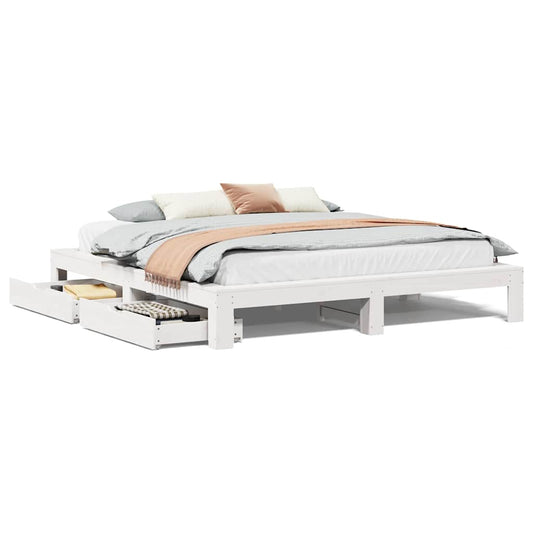 Bed Frame without Mattress White 200x200 cm Solid Wood Pine Bed Frame without Mattress White 200x200 cm Solid Wood Pine