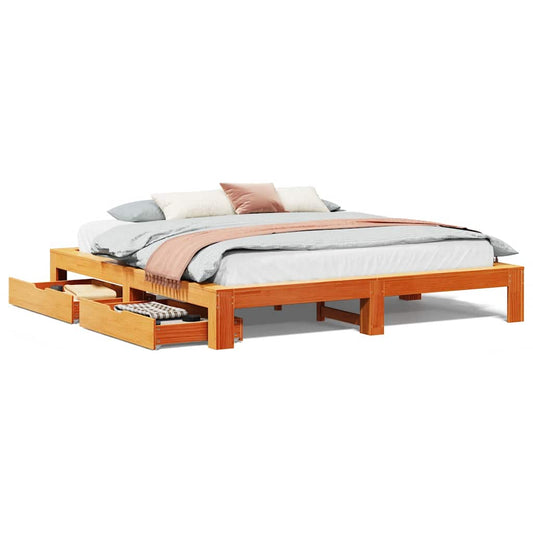 Bed Frame without Mattress Wax Brown 200x200 cm Solid Wood Pine Bed Frame without Mattress Wax Brown 200x200 cm Solid Wood Pine