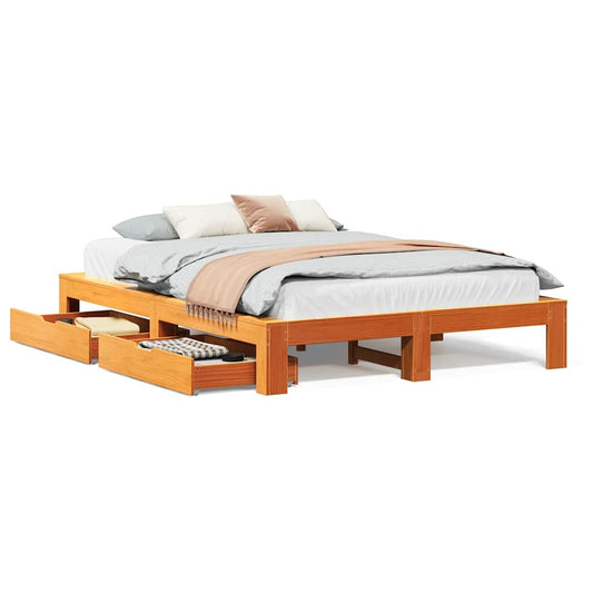 Bed Frame without Mattress Wax Brown 140x190 cm Solid Wood Pine Bed Frame without Mattress Wax Brown 140x190 cm Solid Wood Pine
