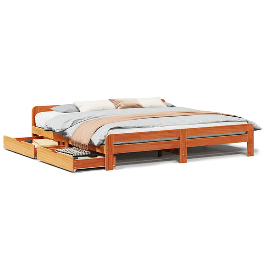 Bed frame without Mattress Wax Brown 180x200 cm Super King Solid Wood Pine Bed frame without Mattress Wax Brown 180x200 cm Super King Solid Wood Pine