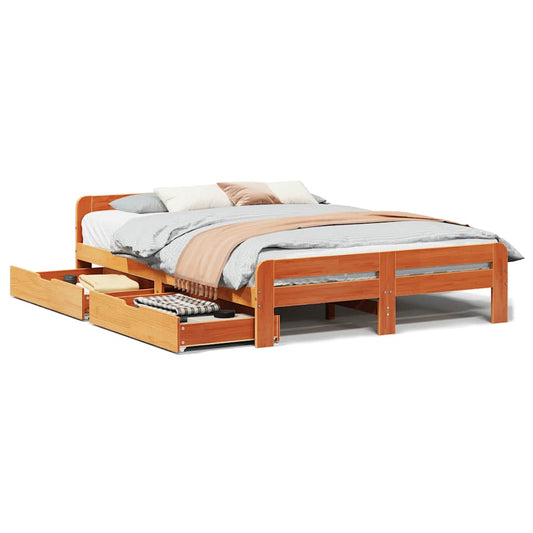Bed frame without Mattress Wax Brown 140x200 cm Solid Wood Pine Bed frame without Mattress Wax Brown 140x200 cm Solid Wood Pine