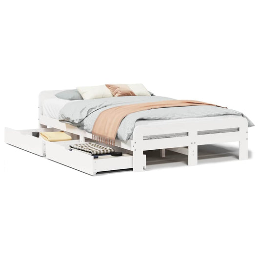 Bed frame without Mattress White 135x190 cm Double Solid Wood Pine Bed frame without Mattress White 135x190 cm Double Solid Wood Pine