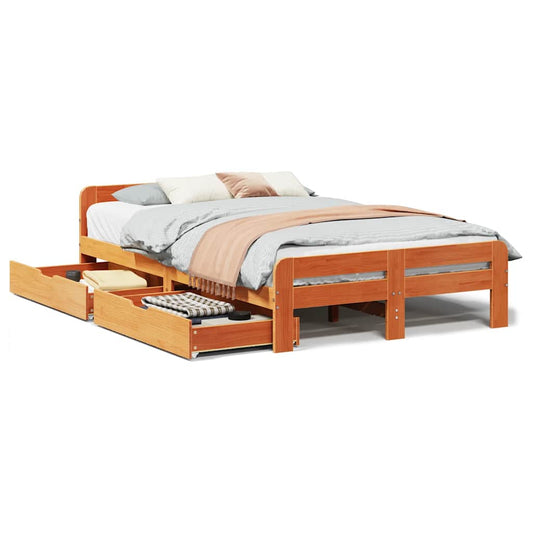 Bed frame without Mattress Wax Brown 135x190 cm Double Solid Wood Pine Bed frame without Mattress Wax Brown 135x190 cm Double Solid Wood Pine