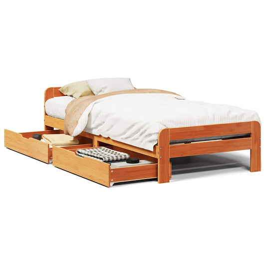 Bed frame without Mattress Wax Brown 75x190 cm Small Single Solid Wood Pine Bed frame without Mattress Wax Brown 75x190 cm Small Single Solid Wood Pine