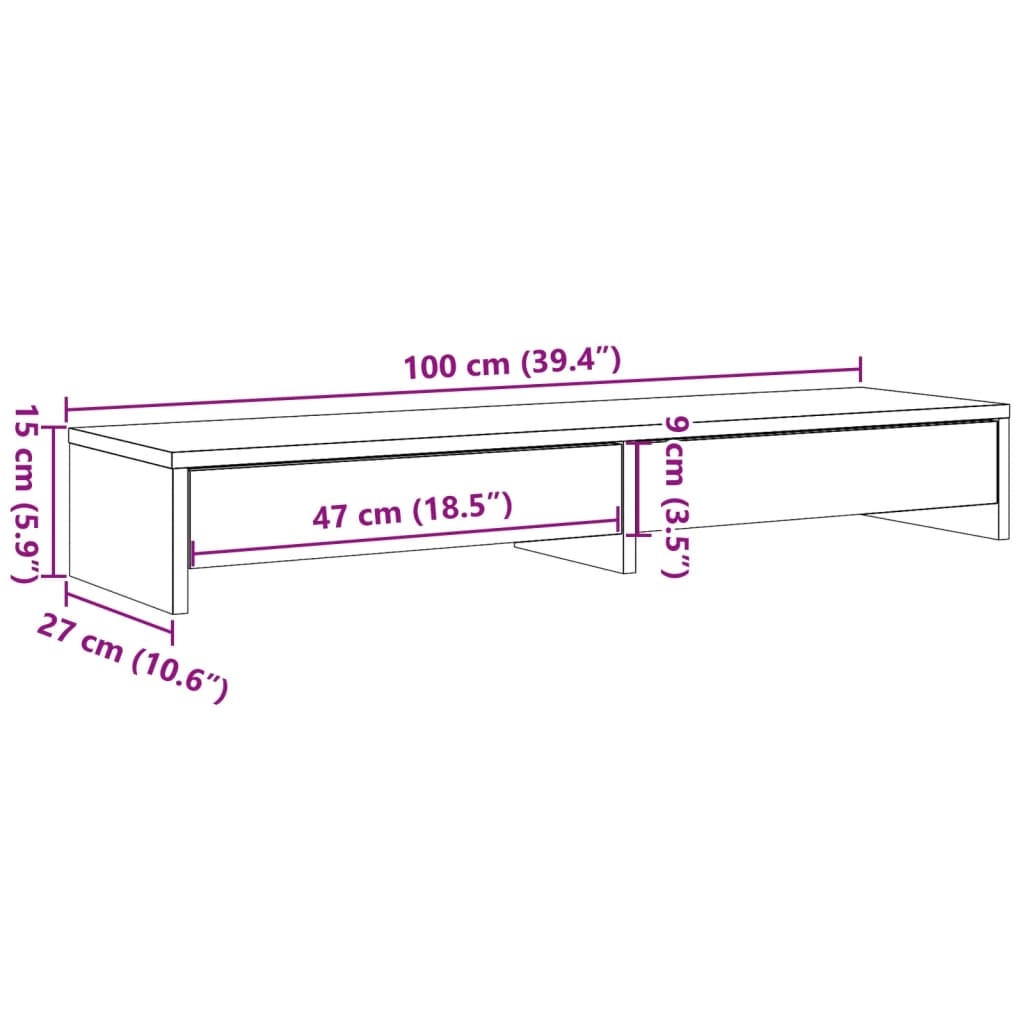 Monitor Stand with Drawers Concrete Grey 100x27x15 cm Engineered Wood