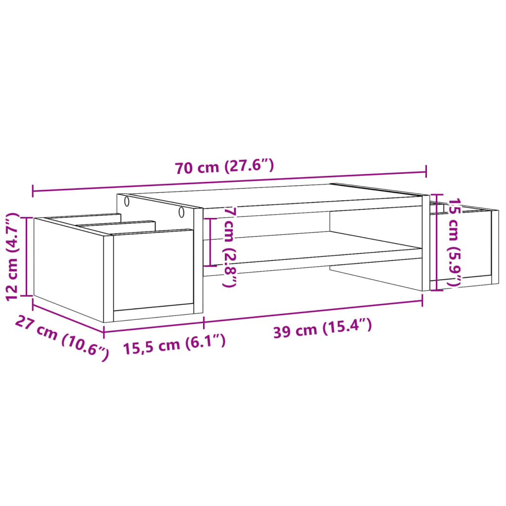 Monitor Stand with Storage Black 70x27x15 cm Engineered Wood
