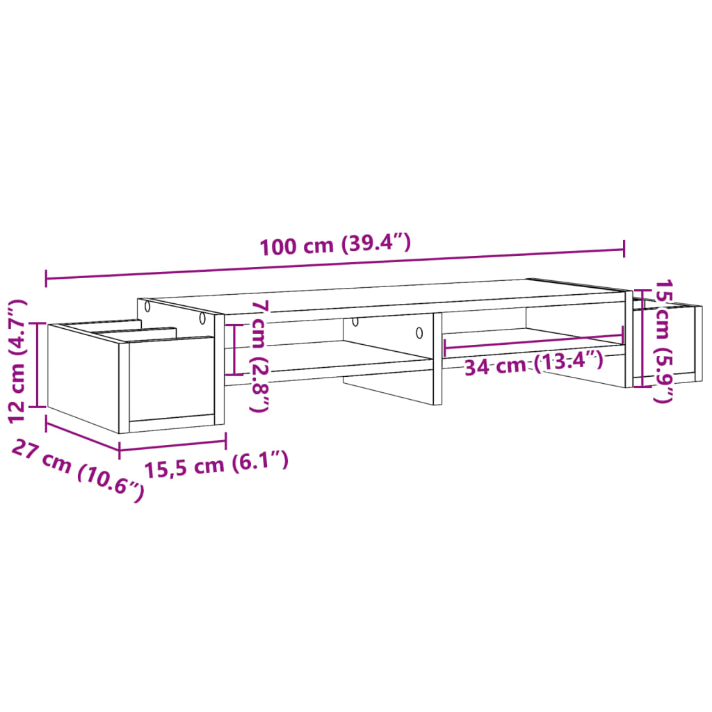 Monitor Stand with Storage Grey Sonoma 100x27x15 cm Engineered Wood