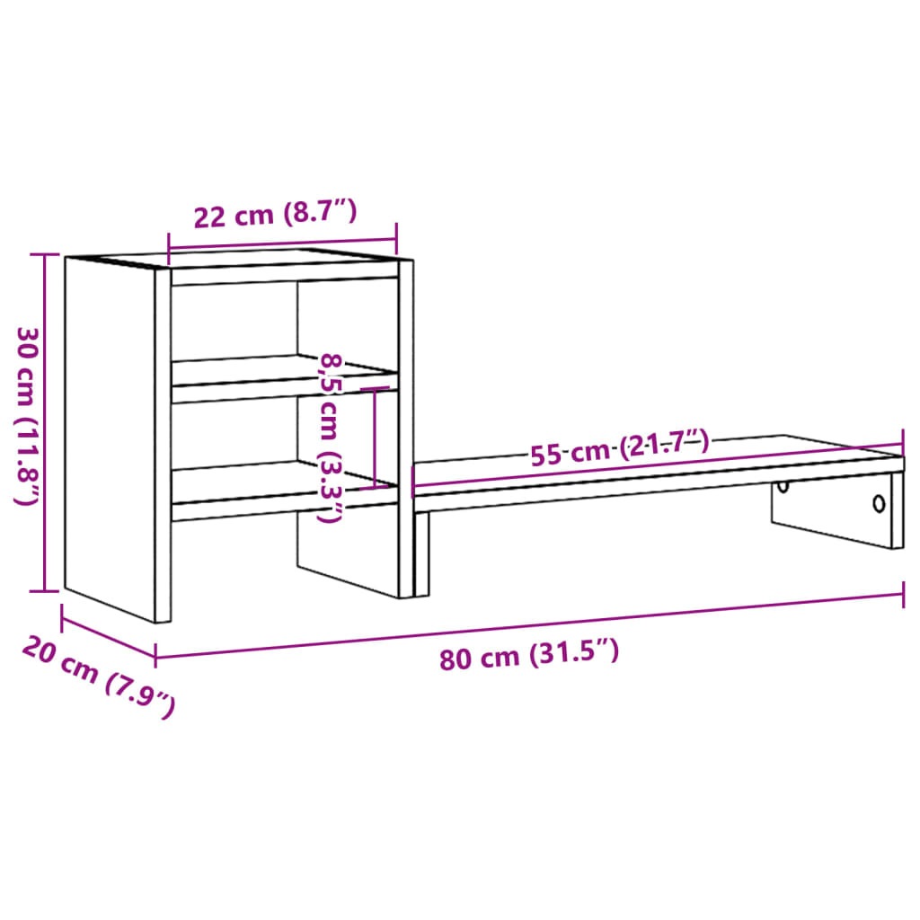Monitor Stand with Desk Organiser Smoked Oak Engineered Wood