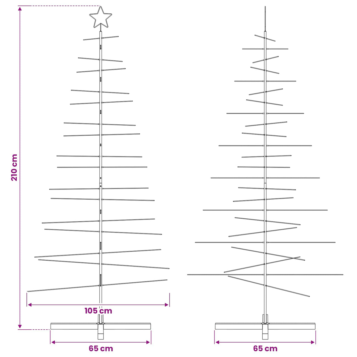 Metal Christmas Tree with Wooden Base Black 210 cm