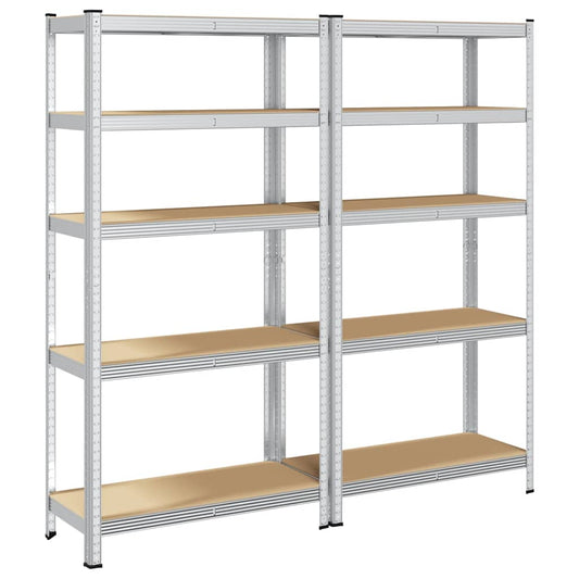 5-Layer Storage Shelves 2 pcs Silver Steel&Engineered Wood 5-Layer Storage Shelves 2 pcs Silver Steel&Engineered Wood