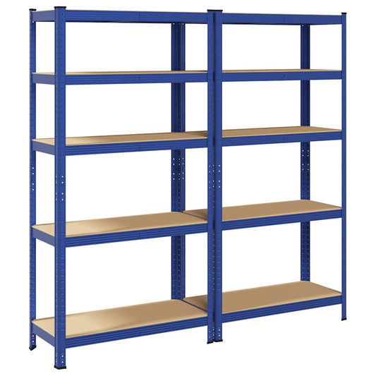 5-Layer Storage Shelves 2 pcs Blue Steel&Engineered Wood 5-Layer Storage Shelves 2 pcs Blue Steel&Engineered Wood