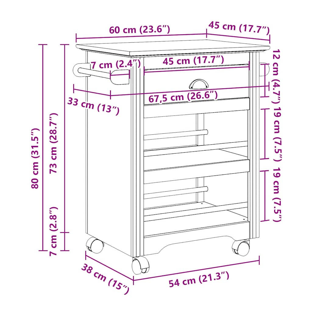 Kitchen Trolley "BODO" White 67,5x45x80 cm