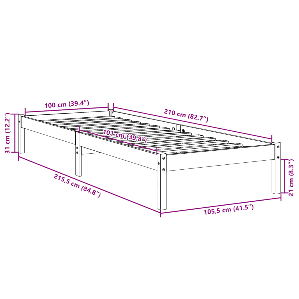 Extra Long Bed Frame without Mattress White 100x210 cm