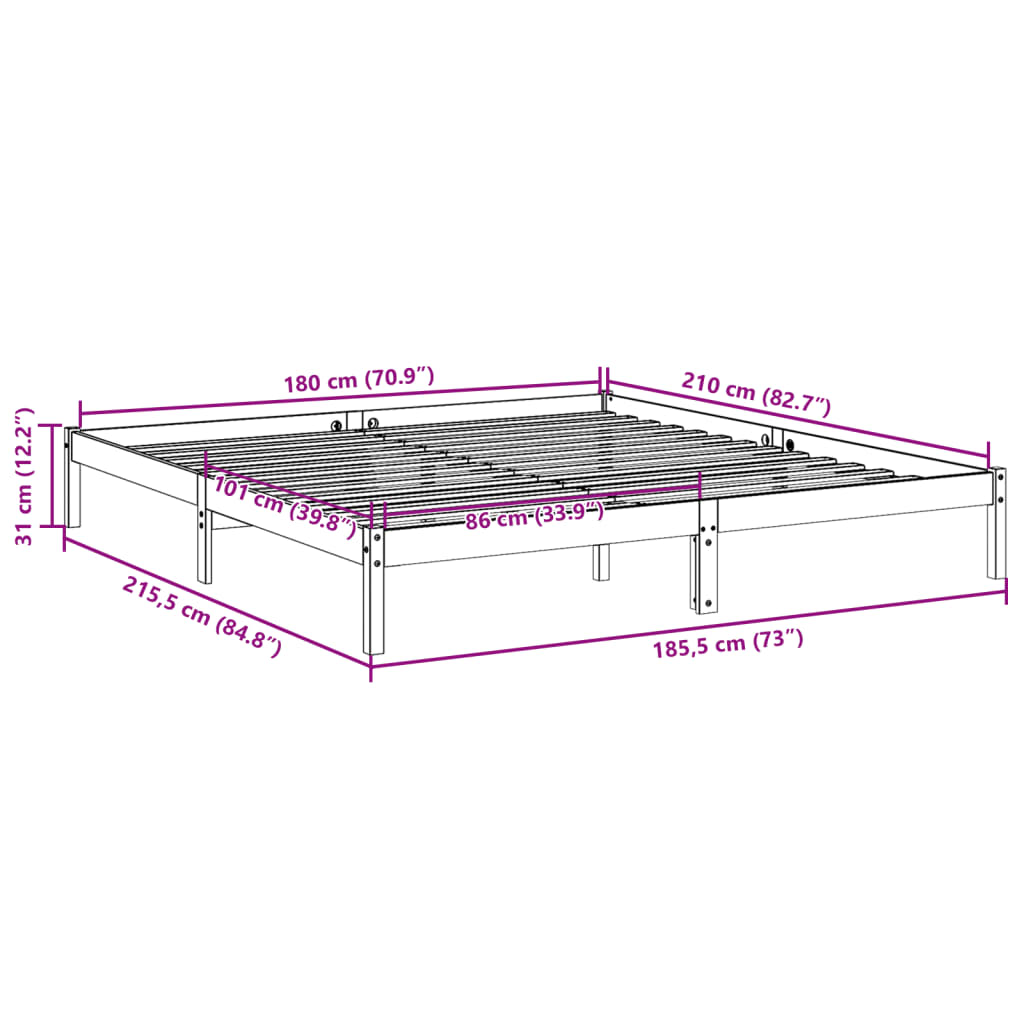 Extra Long Bed Frame without Mattress 180x210cm Solid Wood Pine