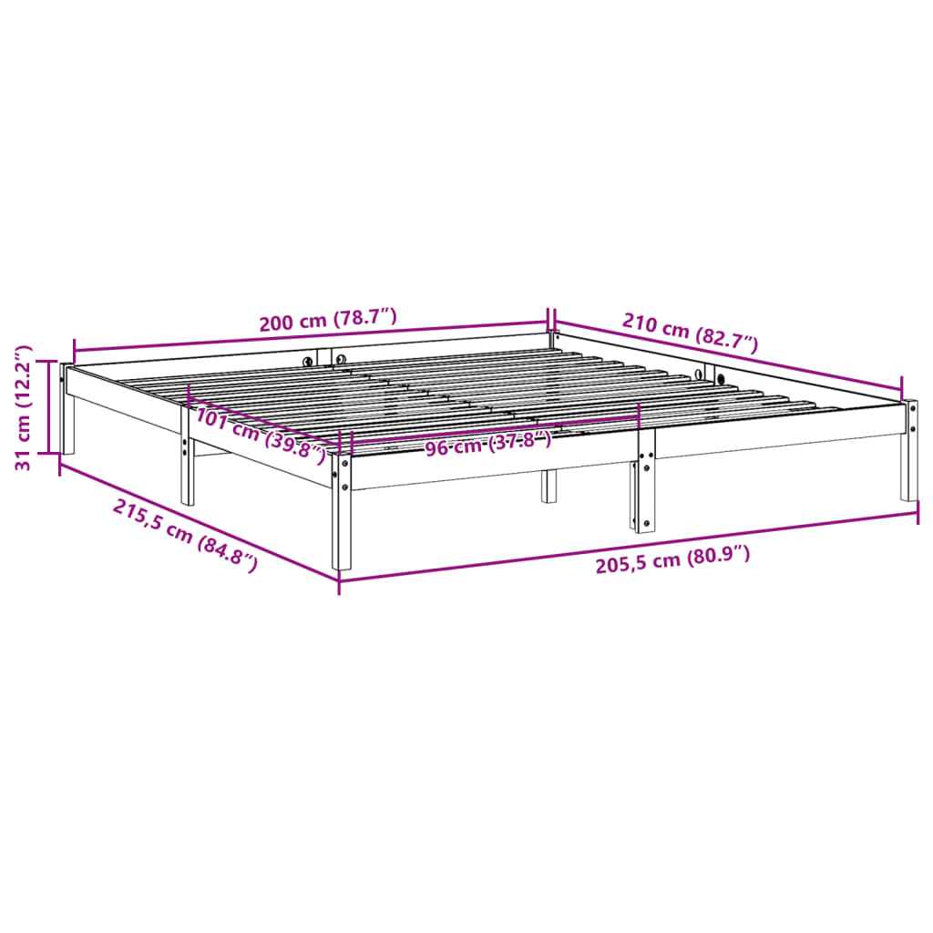 Extra Long Bed Frame without Mattress White 200x210 cm