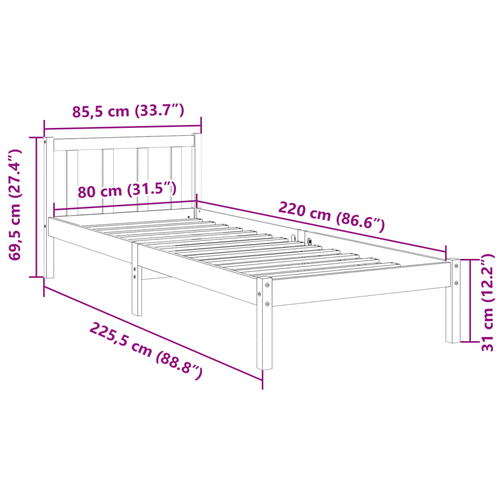 Bed Frame | Pinewood | Solid Pine Wood | Extra Long | Extra Long