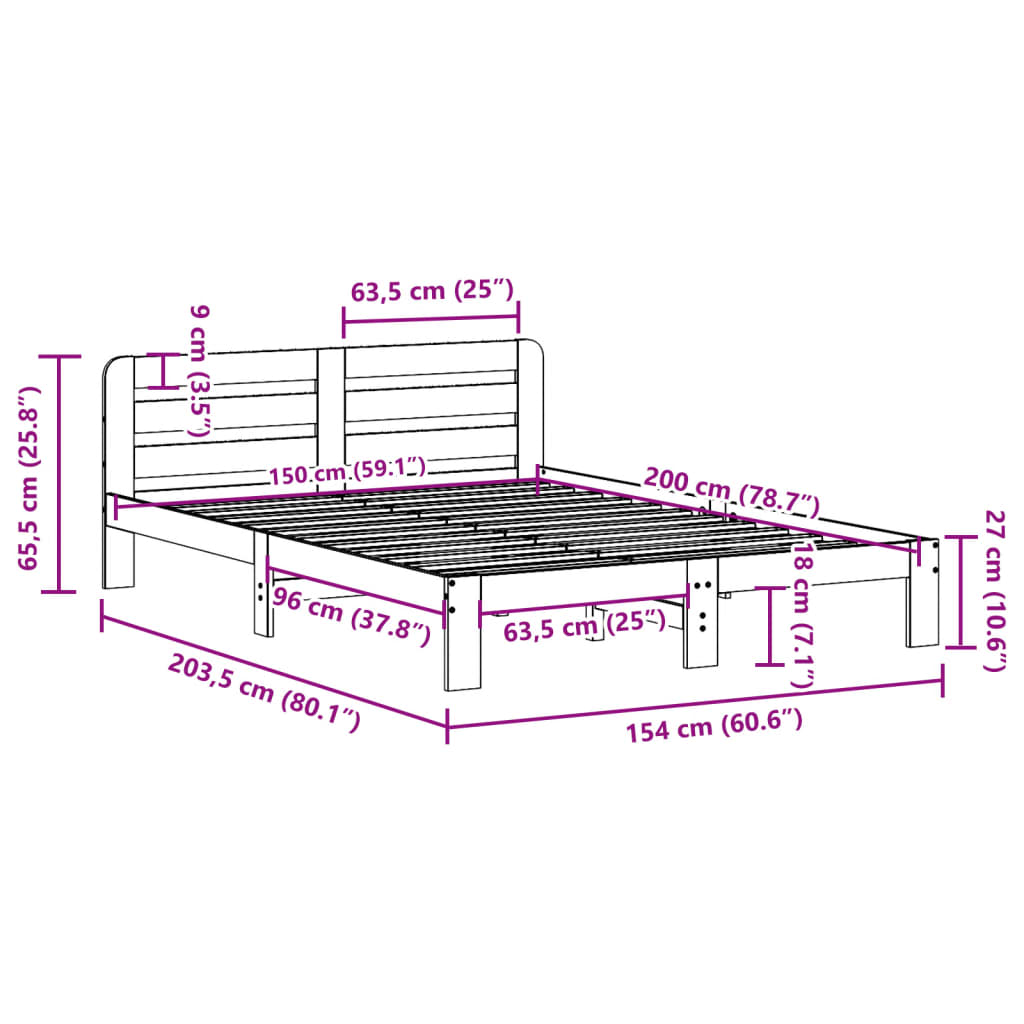 Bed Frame without Mattress 150x200 cm Solid Wood Pine