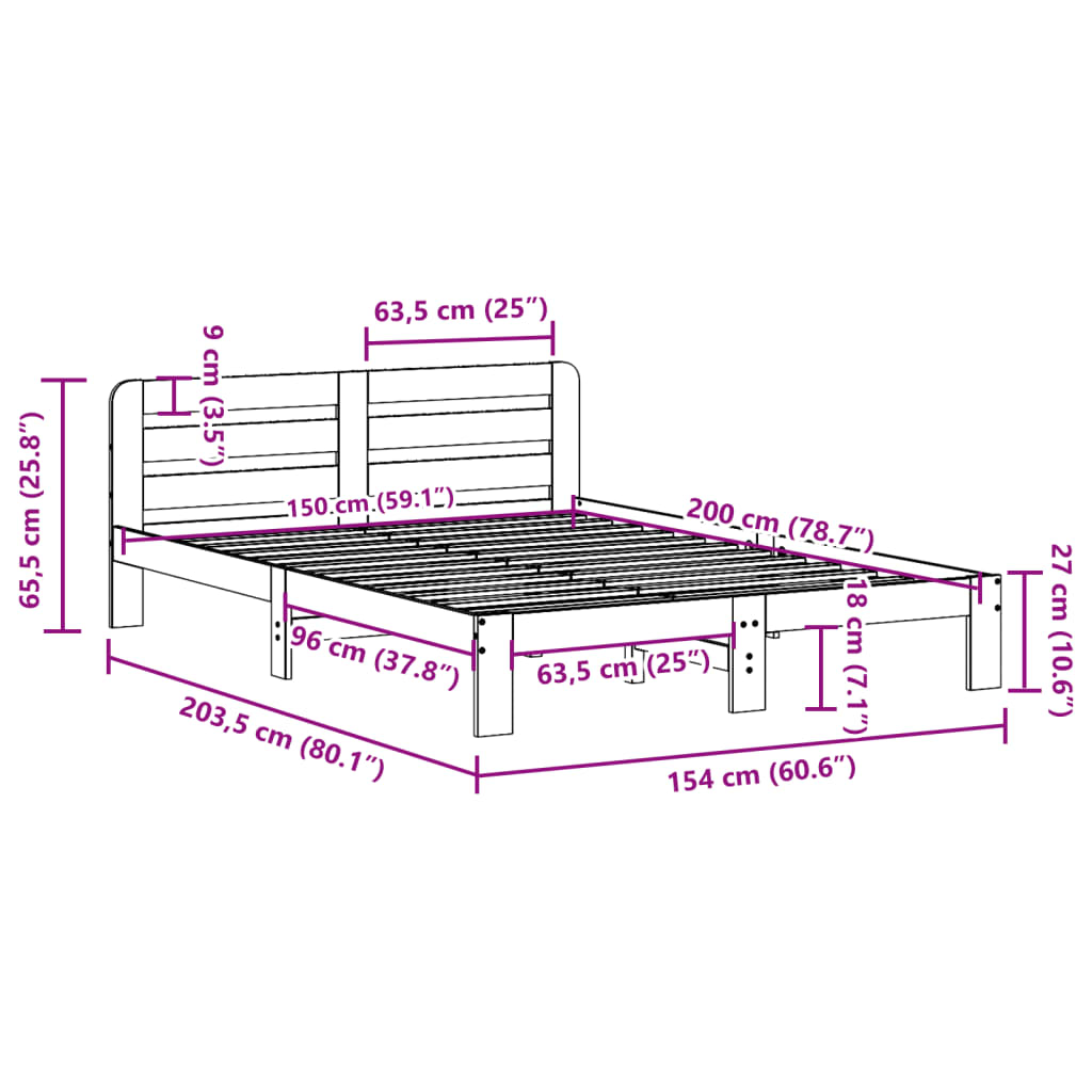 Bed Frame without Mattress White 150x200 cm Solid Wood Pine