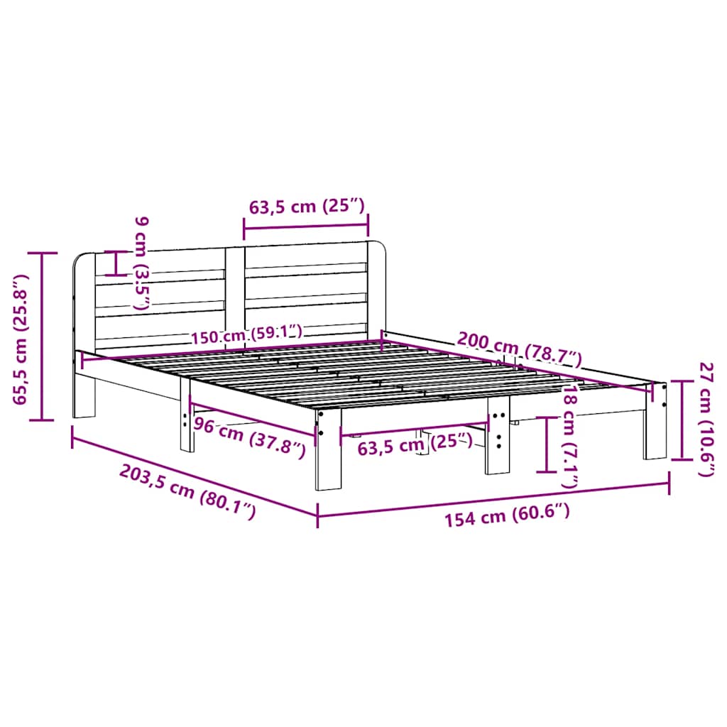 Bed Frame without Mattress Wax Brown 150x200 cm Solid Wood Pine