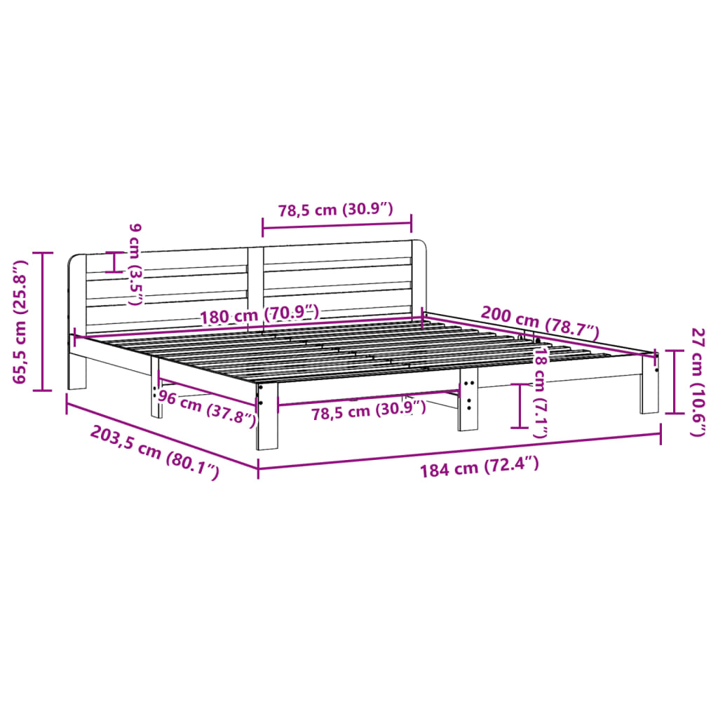 Bed Frame without Mattress White 180x200 cm Solid Wood Pine
