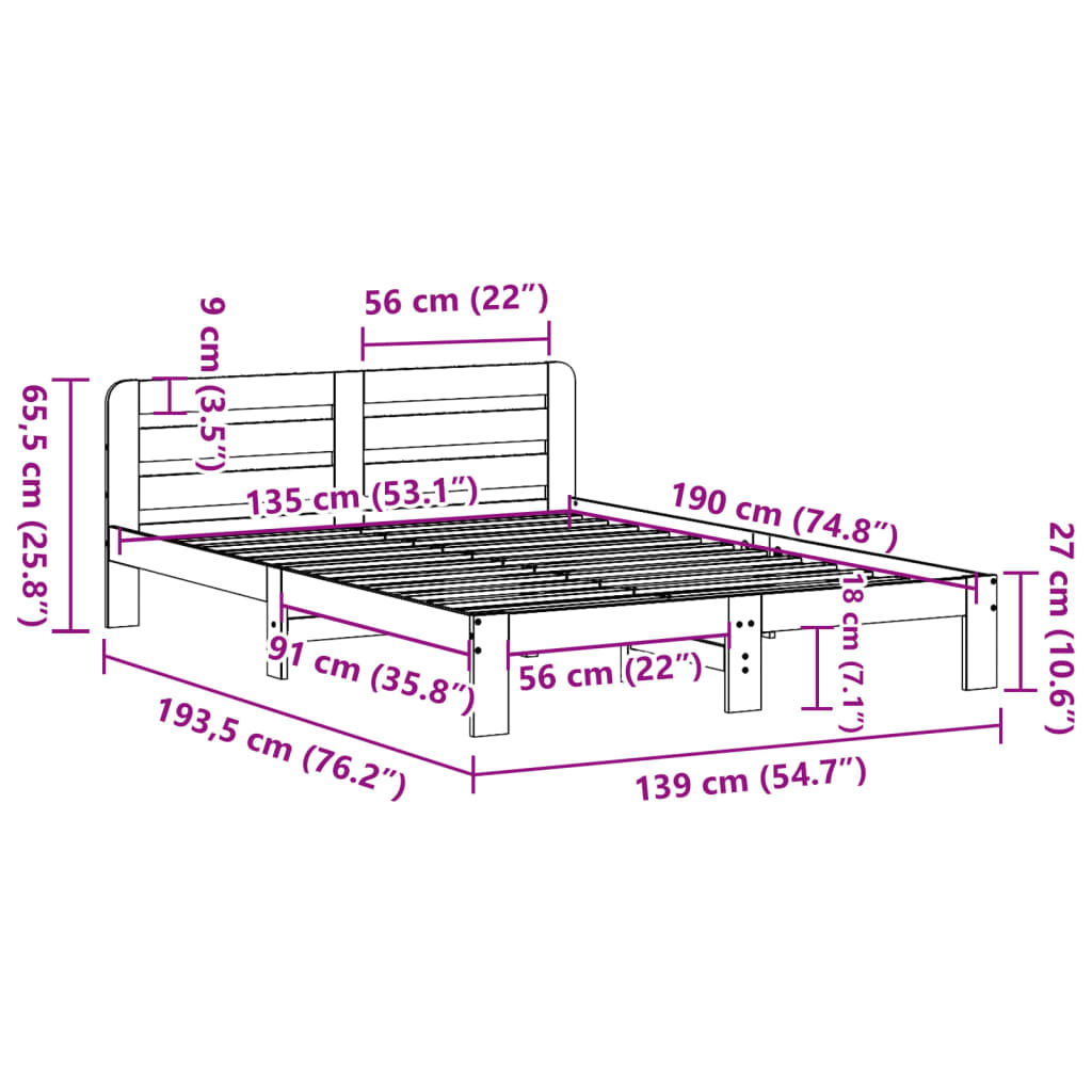 Bed Frame without Mattress 135x190 cm Solid Wood Pine