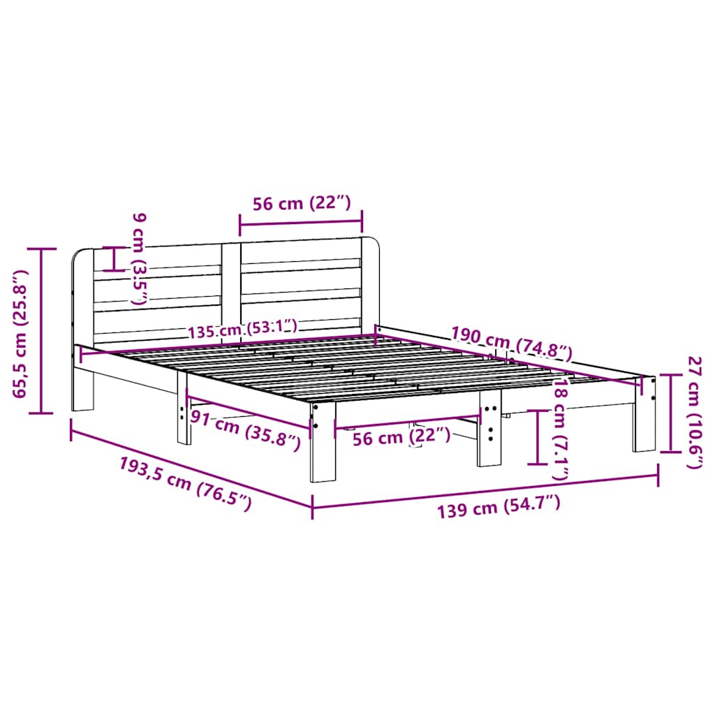 Bed Frame without Mattress White 135x190 cm Solid Wood Pine