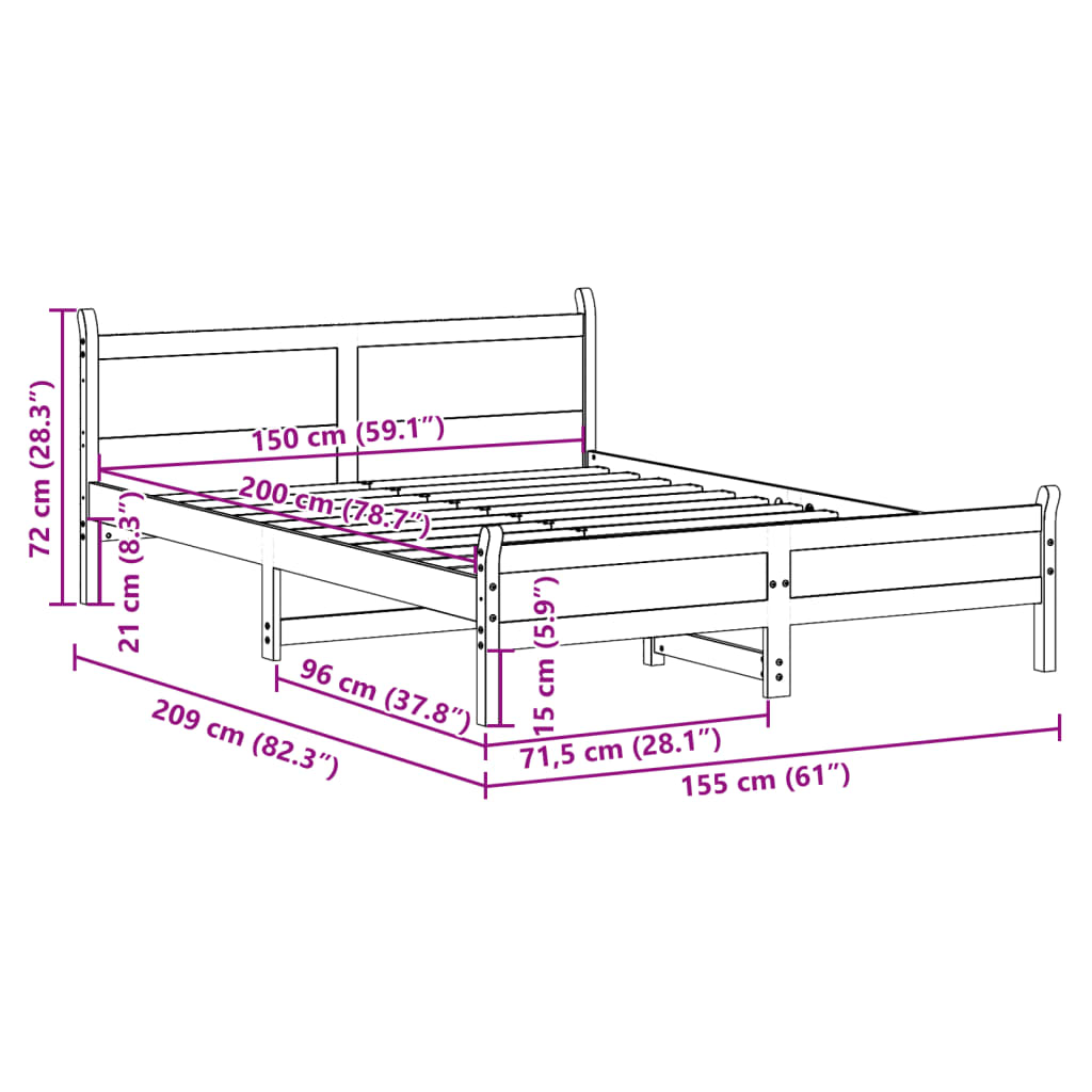 Bed Frame without Mattress White 150x200 cm Solid Wood Pine