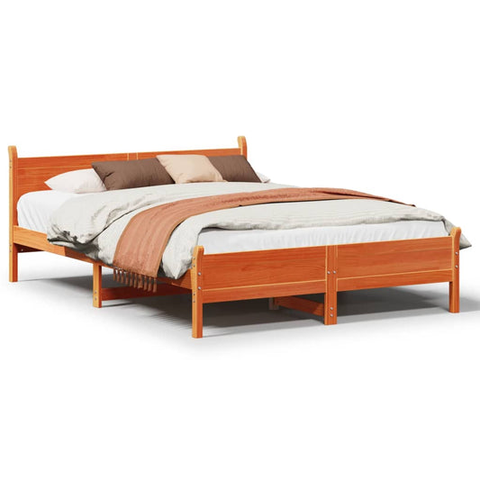 Bed Frame without Mattress Wax Brown 135x190 cm Double Solid Wood Pine Bed Frame without Mattress Wax Brown 135x190 cm Double Solid Wood Pine