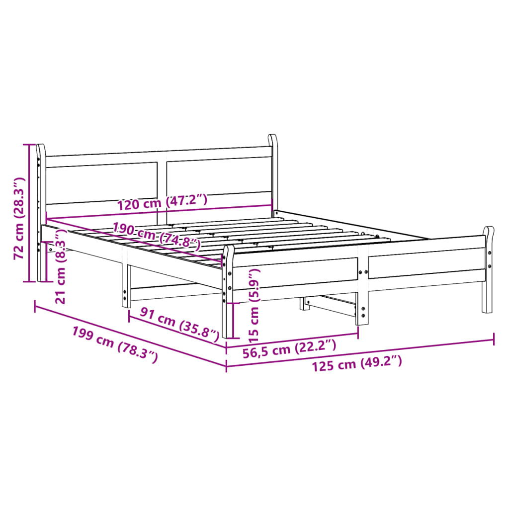 Bed Frame without Mattress 120x190 cm Solid Wood Pine