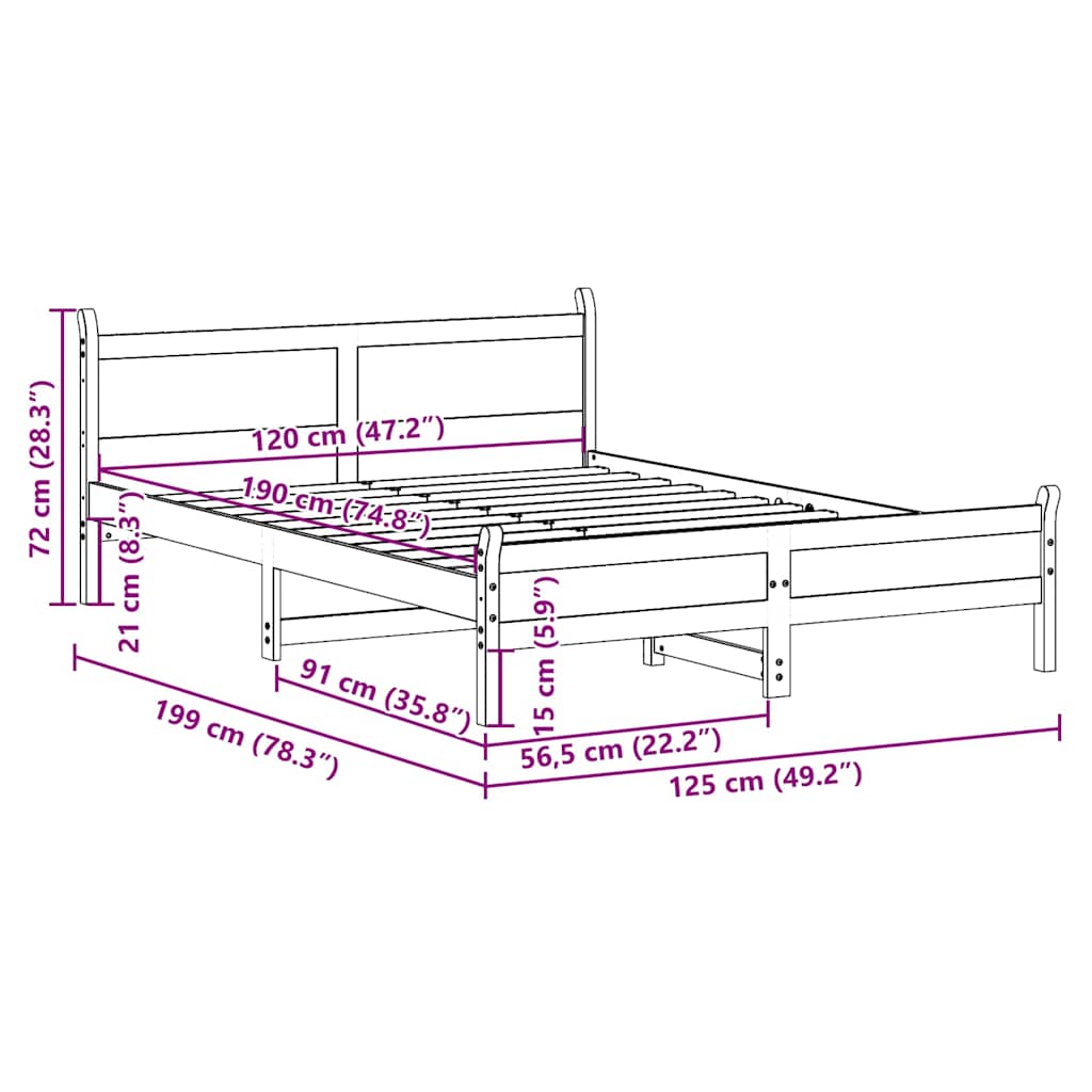 Bed Frame without Mattress Wax Brown 120x190 cm Solid Wood Pine