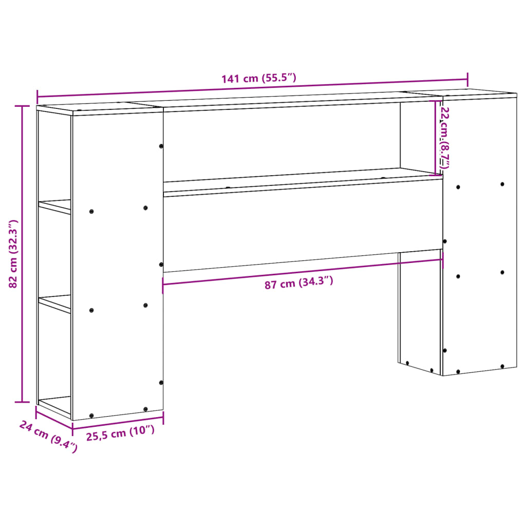 Headboard with Storage 135 cm Solid Wood Pine