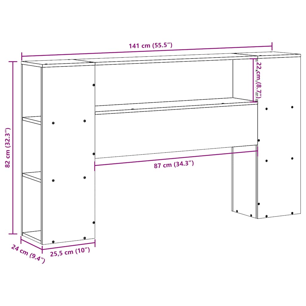 Headboard with Storage White 135 cm Solid Wood Pine
