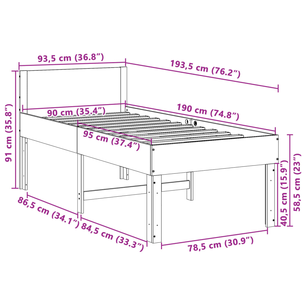 Bed Frame without Mattress 90x190 cm Solid Wood Pine