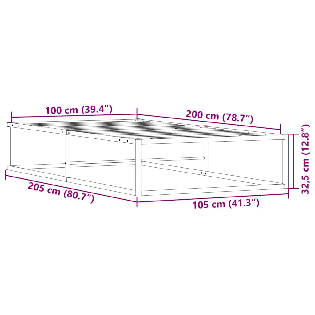 Bed Frame without Mattress White 100x200 cm Metal