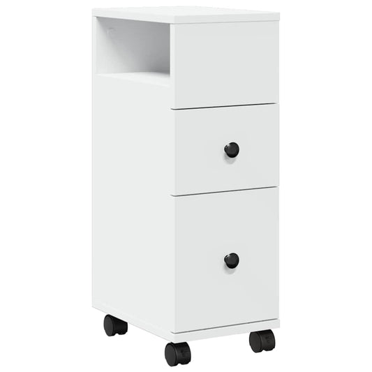 Narrow Bathroom Cabinet with Wheels White Engineered Wood Narrow Bathroom Cabinet with Wheels White Engineered Wood