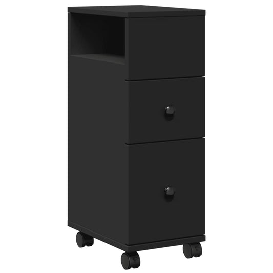 Narrow Bathroom Cabinet with Wheels Black Engineered Wood Narrow Bathroom Cabinet with Wheels Black Engineered Wood