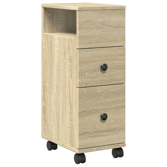 Narrow Bathroom Cabinet with Wheels Sonoma Oak Engineered Wood Narrow Bathroom Cabinet with Wheels Sonoma Oak Engineered Wood