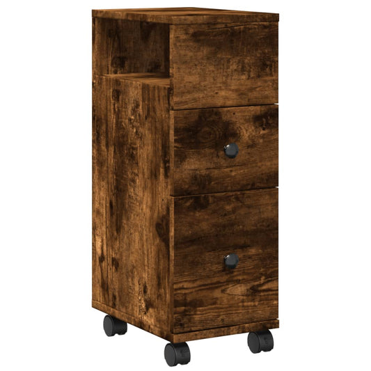 Narrow Bathroom Cabinet with Wheels Smoked Oak Engineered Wood Narrow Bathroom Cabinet with Wheels Smoked Oak Engineered Wood