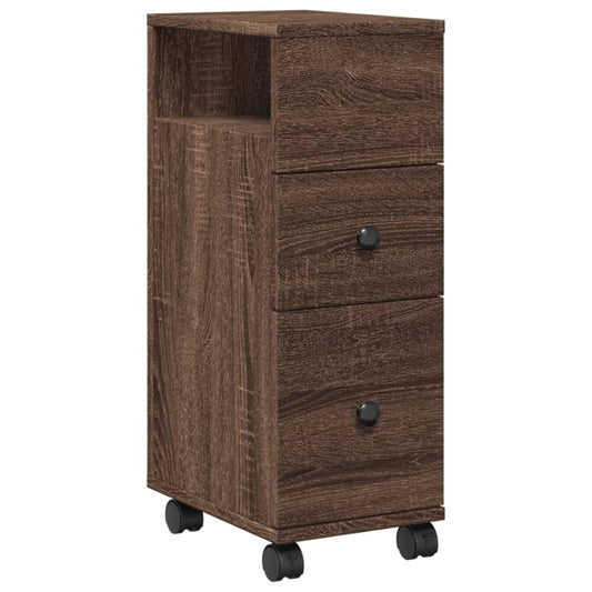 Narrow Bathroom Cabinet with Wheels Brown Oak Engineered Wood Narrow Bathroom Cabinet with Wheels Brown Oak Engineered Wood