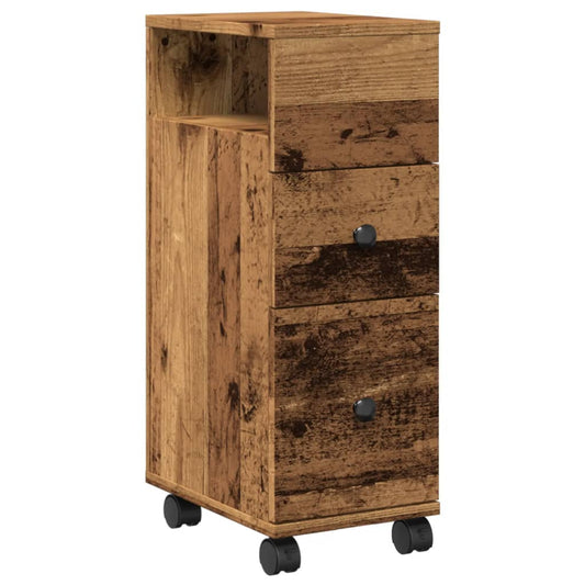 Narrow Bathroom Cabinet with Wheels Old Wood Engineered Wood Narrow Bathroom Cabinet with Wheels Old Wood Engineered Wood