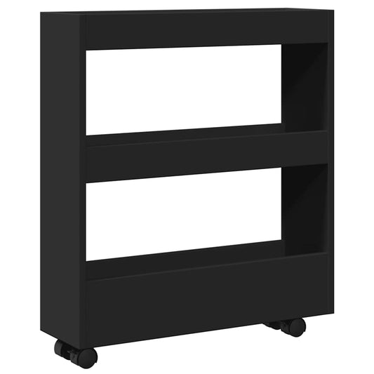 Narrow Storage Trolley 3 Tier Black Engineered Wood Narrow Storage Trolley 3 Tier Black Engineered Wood