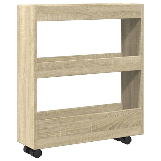 Narrow Storage Trolley 3 Tier Sonoma Oak Engineered Wood Narrow Storage Trolley 3 Tier Sonoma Oak Engineered Wood
