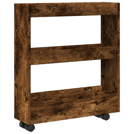 Narrow Storage Trolley 3 Tier Smoked Oak Engineered Wood Narrow Storage Trolley 3 Tier Smoked Oak Engineered Wood