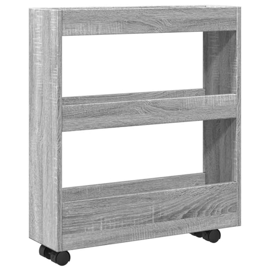 Narrow Storage Trolley 3 Tier Grey Sonoma Engineered Wood Narrow Storage Trolley 3 Tier Grey Sonoma Engineered Wood