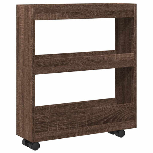 Narrow Storage Trolley 3 Tier Brown Oak Engineered Wood Narrow Storage Trolley 3 Tier Brown Oak Engineered Wood