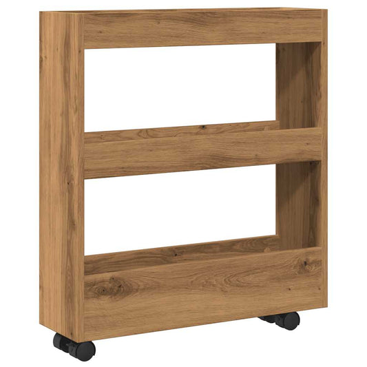 Narrow Storage Trolley 3 Tier Artisian Oak Engineered Wood Narrow Storage Trolley 3 Tier Artisian Oak Engineered Wood