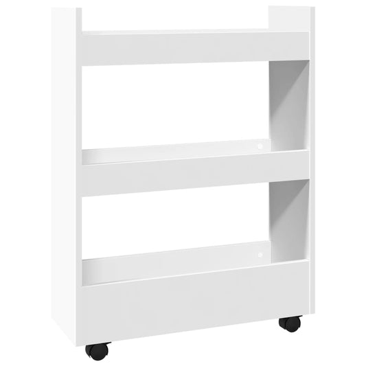 Narrow Storage Trolley 3 Tier White Engineered Wood Narrow Storage Trolley 3 Tier White Engineered Wood