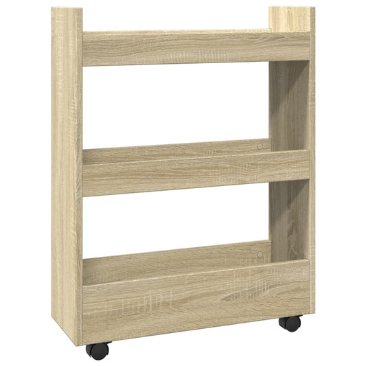Narrow Storage Trolley 3 Tier Sonoma Oak Engineered Wood Narrow Storage Trolley 3 Tier Sonoma Oak Engineered Wood